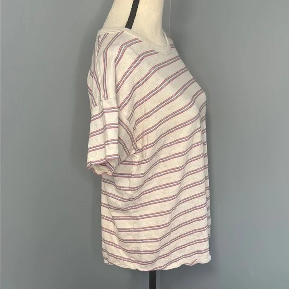 Madewell Women’s Ivory/Red/Blue Striped T-Shirt Sz L - Picture 2 of 5